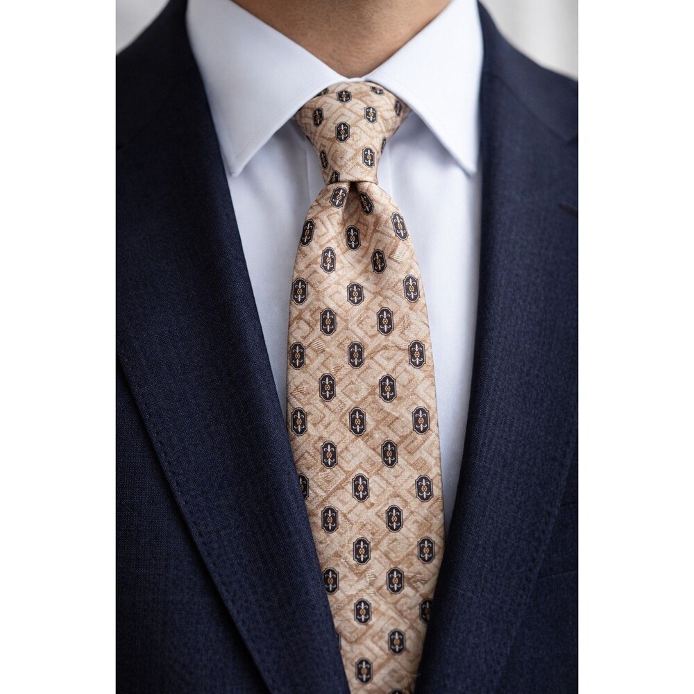Tie 70s 80s 90s Y2K Mens Villa Bugatti Beige 4 Wide 58 Long
